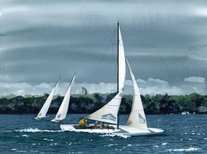Lake Geneva A Boats Blustery Day Water Color Print