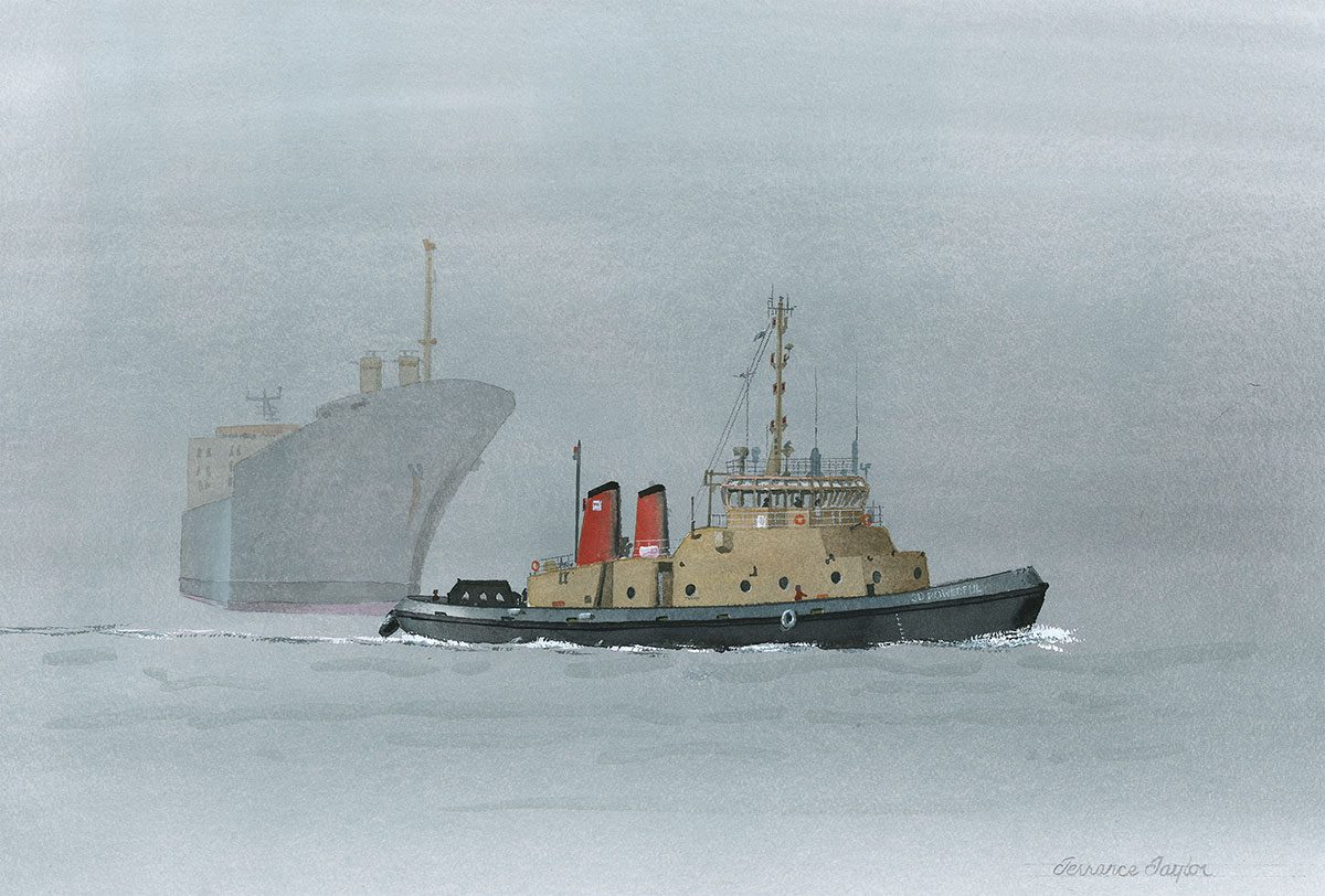 Tugboat on a Foggy Day